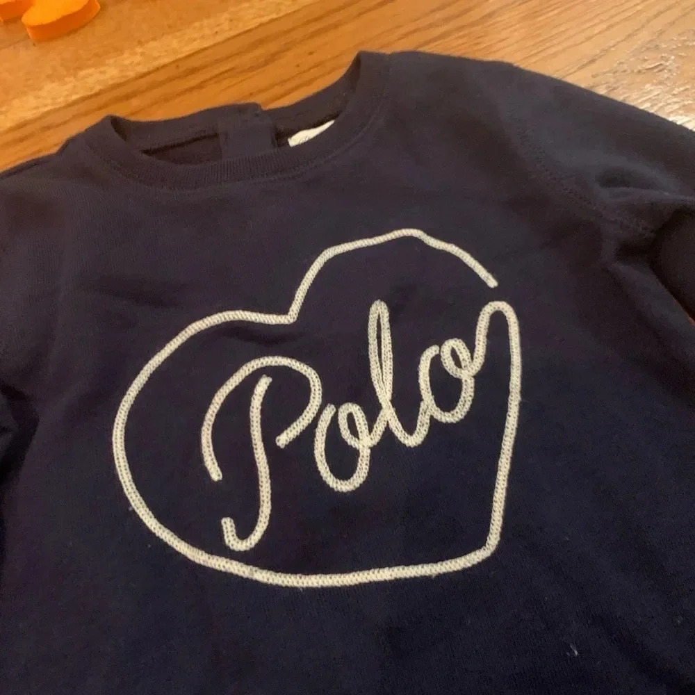 Ralph Lauren Polo Girls Navy Sweatshirt Dress with Heart Logo Size 18M - Picture 4 of 6